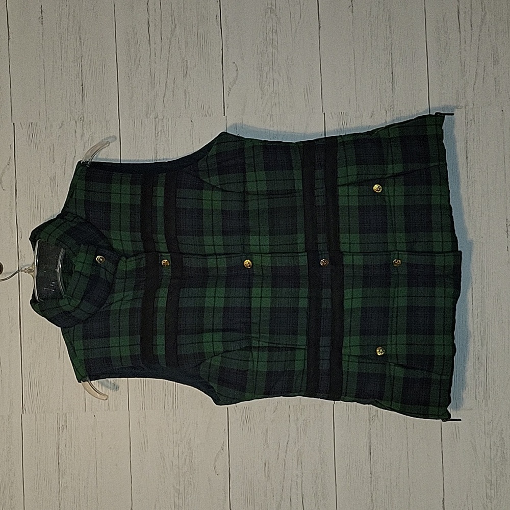 Dizzy Lizzie | Green Plaid Puffer Vest | Medium